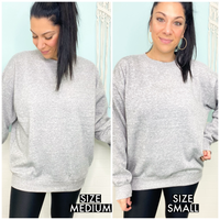 'Cadet' Heather Gray Oversized Crew Neck Fleece Sweatshirt-A must have! An oversized and relaxed french terry hoodie for casual days. Pair with sweatpants, jeans or leggings! 
-Cali Moon Boutique, Plainville Connecticut