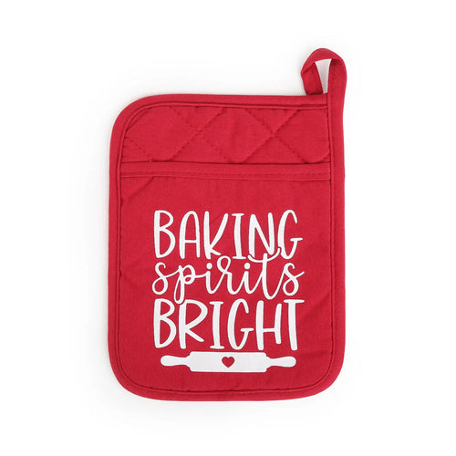 Red 'Baking Spirits Bright' Pot Holder-Red 'Baking Spirits Bright' Pot Holder-Cali Moon Boutique, Plainville Connecticut