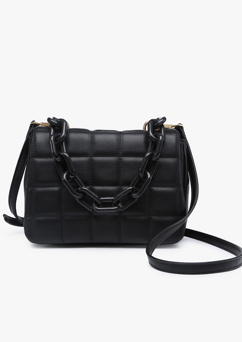 Black Faux Leather Quilted Crossbody with Chunky Link Chain-Black Faux Leather Quilted Crossbody with Chunky Link Chain-Cali Moon Boutique, Plainville Connecticut