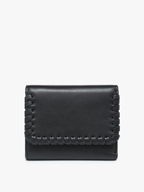 Black Whipstitch Faux Leather Trifold Mini Wallet-Black Whipstitch Faux Leather Trifold Mini Wallet-Cali Moon Boutique, Plainville Connecticut