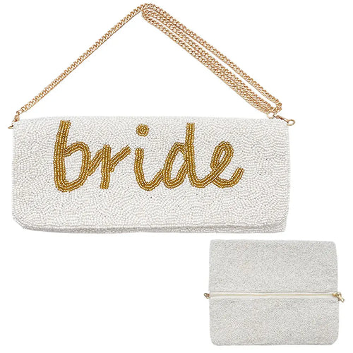 White & Gold Bride Seed Bead Handbag-Stand out from the crowd with this unique Bride handbag made with seed beads and can be worn as a crossbody, shoulder bag or clutch! Great gift the Bride to Be!
-Cali Moon Boutique, Plainville Connecticut