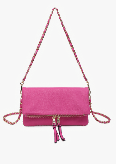 Bubblegum Pink Studded Chainlink Faux Leather Crossbody Handbag-This ultra chic bubblegum pink faux leather handbag comes with TWO chainlink straps so you can wear the bag multiple ways to compliment your different outfits/moods. You can also remove the straps to wear as a clutch! This bags looks and feels like a million bucks!-Cali Moon Boutique, Plainville Connecticut