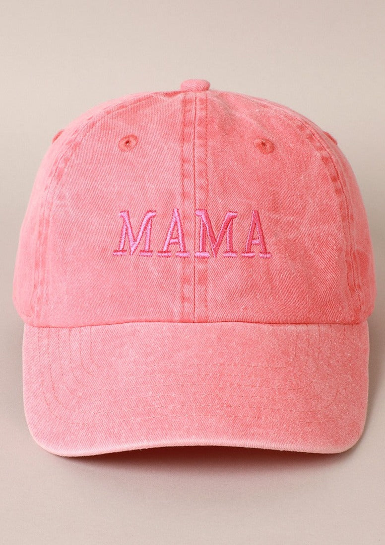 Mama Vintage Coral Embroidered Baseball Hat-An adorable vintage washed baseball style hat perfect for running around being a Mama! 
-Cali Moon Boutique, Plainville Connecticut