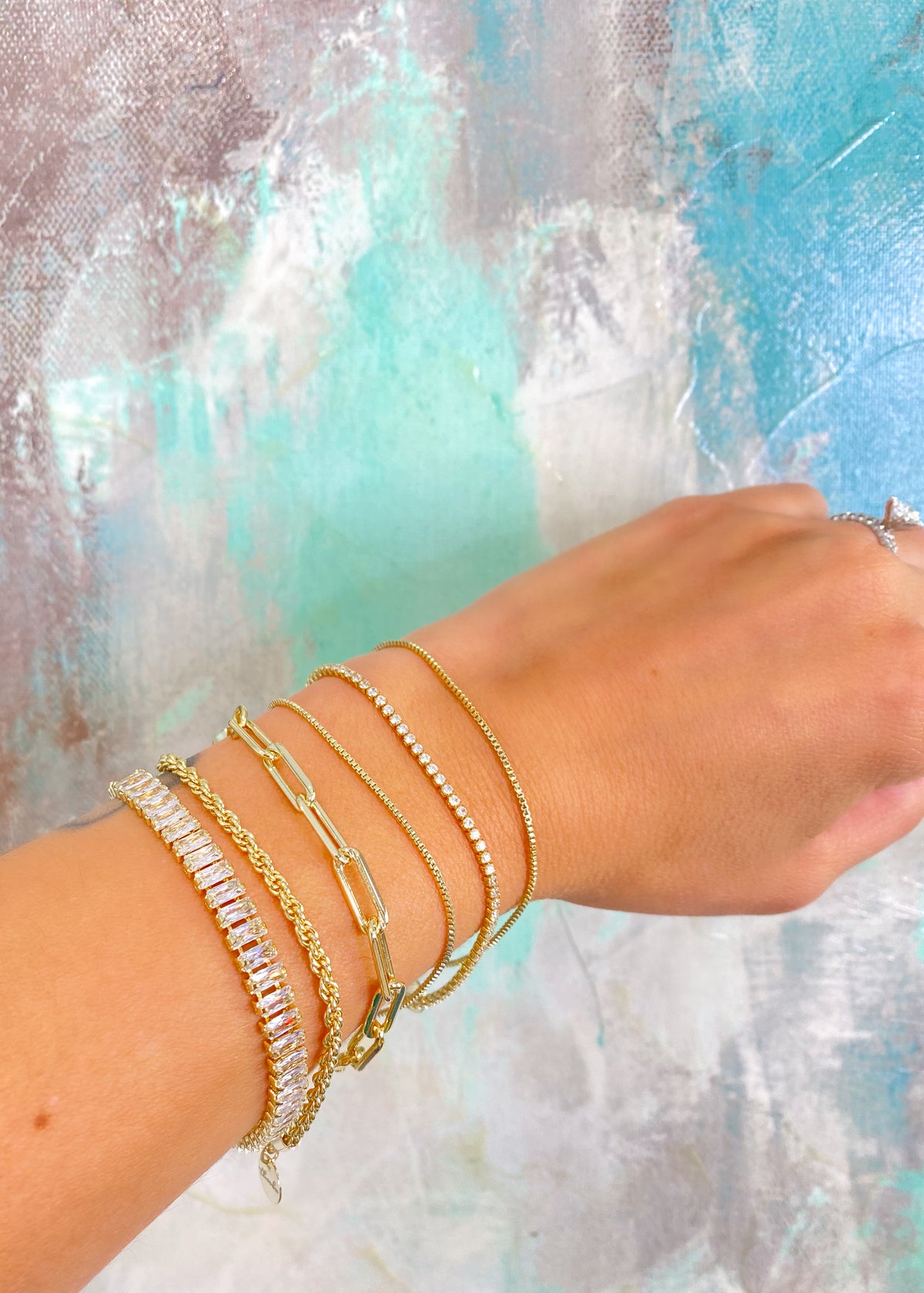 'The Marilyn' Baguette Burst Clear Crystal Bracelet-This blingy baguette stone bracelet is makes a statement but dainty enough to stack with others!-Cali Moon Boutique, Plainville Connecticut