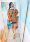 'Abigail' Deep Camel Oversized Ribbed Sweater-This gorg sweater is a heavyweight fabric that drapes perfectly for a slouchy silhouette. The rich deep camel color is perfect for your Fall 'fits styled with jeans/leggings/skirts etc.-Cali Moon Boutique, Plainville Connecticut