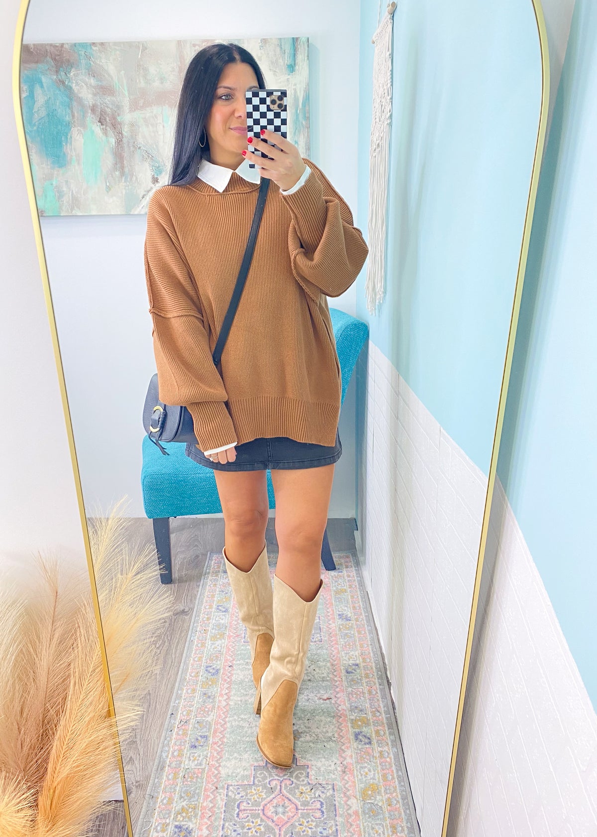 'Abigail' Deep Camel Oversized Ribbed Sweater-This gorg sweater is a heavyweight fabric that drapes perfectly for a slouchy silhouette. The rich deep camel color is perfect for your Fall 'fits styled with jeans/leggings/skirts etc.-Cali Moon Boutique, Plainville Connecticut