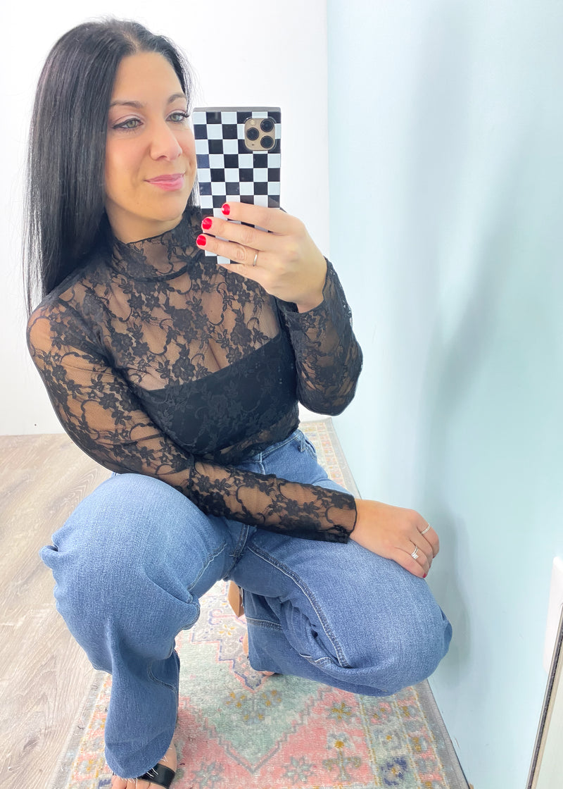 'Delicate Love' Black Ruffle Trim Sheer Lace Top-Grab the layering piece of the season! This sheer black lace top can be worn under anything from sweaters, vests and blazers to dresses & jumpsuits! Wear all year! -Cali Moon Boutique, Plainville Connecticut