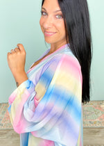'Gold Coast' Ombre Pastel Watercolor Kimono Coverup-This pastel watercolor kimono has the most gorgeous color combination to compliment it's lightweight breezy silhouette! Wear over your Summer outfits or over a bathing suit.-Cali Moon Boutique, Plainville Connecticut