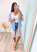 'Gold Coast' Ombre Pastel Watercolor Kimono Coverup-This pastel watercolor kimono has the most gorgeous color combination to compliment it's lightweight breezy silhouette! Wear over your Summer outfits or over a bathing suit.-Cali Moon Boutique, Plainville Connecticut