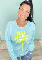 Aqua 'Gingham Palm Tree' UPF 50+ Swim & Sun Long Sleeve Top-Made with UPF 50+(Ultraviolet Protection Factor), this top is designed to protect 98% of the sun's rays. UPF measures both UVB and UVA rays( while SPF measures only UVB). Not to mention the adorable gingham printed palm tree & gorgeous aqua or coral colors to choose from! Yass Beach!-Cali Moon Boutique, Plainville Connecticut