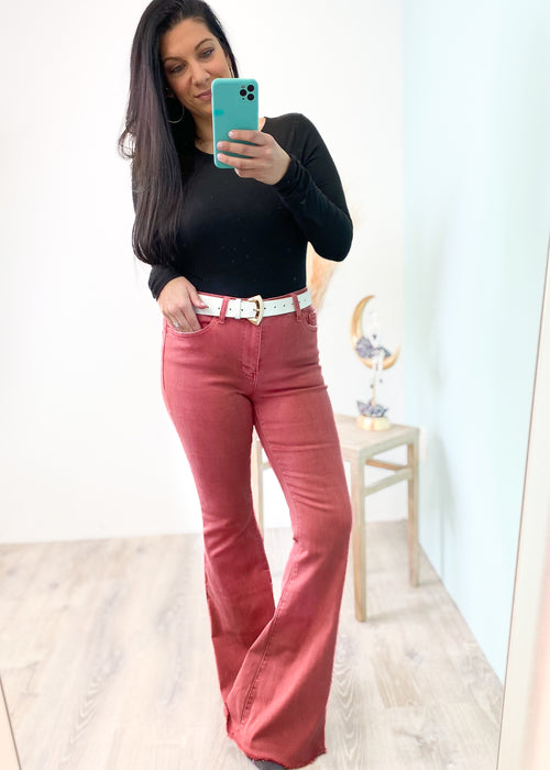 'Margot' Mineral Red High Waist Bell Bottoms-Cali Moon Boutique, Plainville Connecticut