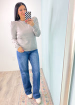 'Everyday Chic' Heather Gray Puff Sleeve Soft Sweater-The feminine puff sleeves paired with the classic heather gray color makes this super soft sweater a perfect work and night out top! It can be dressed up or down all Fall/Winter long. Tuck in to really accentuate the sleeves!-Cali Moon Boutique, Plainville Connecticut