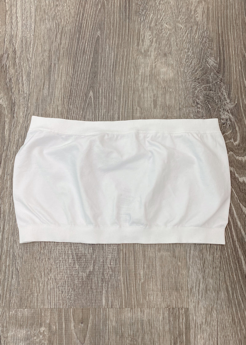 White Basic Seamless Bandeau-A basic bandeau is a must have for outfit layering, coverage or for the days you don't feel like wearing a regular bra!-Cali Moon Boutique, Plainville Connecticut