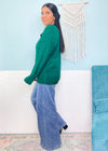 'Prancer' Hunter Green Notch V-Neck Oversized Cable Knit Sweater-A gorgeous Hunter Green sweater with a classic cable knit front &amp; notch v-neck adding extra detail!-Cali Moon Boutique, Plainville Connecticut