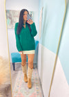 'Prancer' Hunter Green Notch V-Neck Oversized Cable Knit Sweater-A gorgeous Hunter Green sweater with a classic cable knit front &amp; notch v-neck adding extra detail!-Cali Moon Boutique, Plainville Connecticut