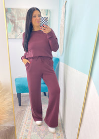 'Weekend Away' Techno Curpro Fabric Maroon Wide Leg Sweatpants-Spice up your shirt collection with this pink dip dyed button front. Lightweight fabric that can be worn alone for Spring/Summer &amp; layered in the Fall. Wear alone or unbuttoned as a layering piece!-Cali Moon Boutique, Plainville Connecticut