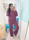 'Weekend Away' Techno Curpro Fabric Maroon Crew Neck-Techno cupro fabric is known for its luxurious (have to believe it) soft touch, sustainability &amp; breathability. This crew neck will be your new never want to take it off piece to wear with your fav athleisure bottoms. Matching wide leg pants here...-Cali Moon Boutique, Plainville Connecticut