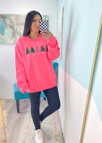 'Simply Having a Wonderful Christmas Time' Hot Pink Tree Row Double Sided Sweatshirt-'Simply Having a Wonderful Christmas Time' Hot Pink Tree Row Double Sided Sweatshirt-Cali Moon Boutique, Plainville Connecticut