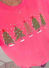 'Simply Having a Wonderful Christmas Time' Hot Pink Tree Row Double Sided Sweatshirt-'Simply Having a Wonderful Christmas Time' Hot Pink Tree Row Double Sided Sweatshirt-Cali Moon Boutique, Plainville Connecticut