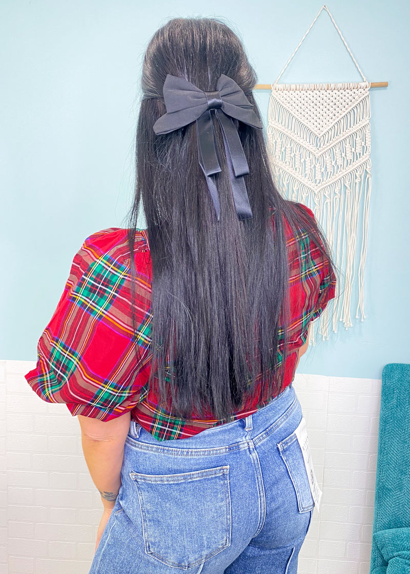 Ribbon Bowtie Hair Barrettes (Black and Red)-Ribbon Bowtie Hair Barrettes (Black and Red)-Cali Moon Boutique, Plainville Connecticut