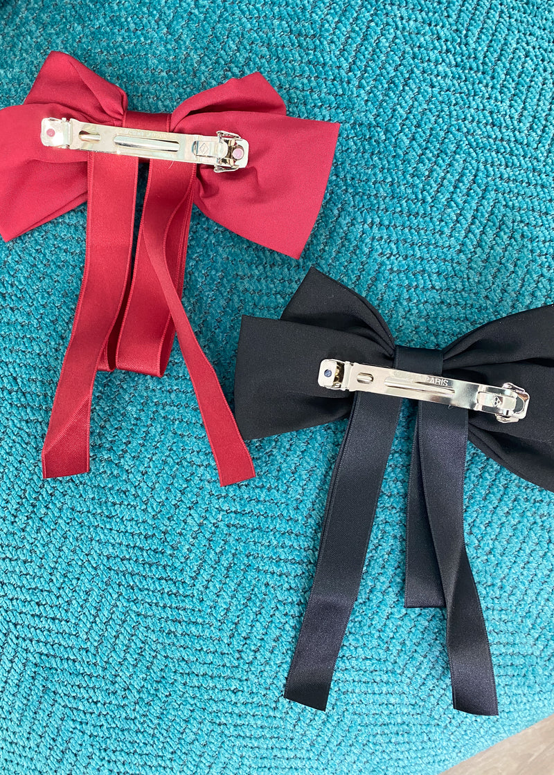 Ribbon Bowtie Hair Barrettes (Black and Red)-Ribbon Bowtie Hair Barrettes (Black and Red)-Cali Moon Boutique, Plainville Connecticut