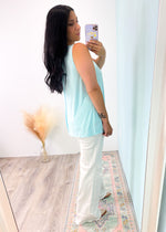 'No Bad Days' V-Neck Cloud Blue Soft Swing Tank-A boho style relaxed v-neck tank that is super soft to the touch. Looks great messy tucked or untucked with leggings. Wear layered with a denim or leather jacket in the Fall or on its own in the Spring/Summer.-Cali Moon Boutique, Plainville Connecticut