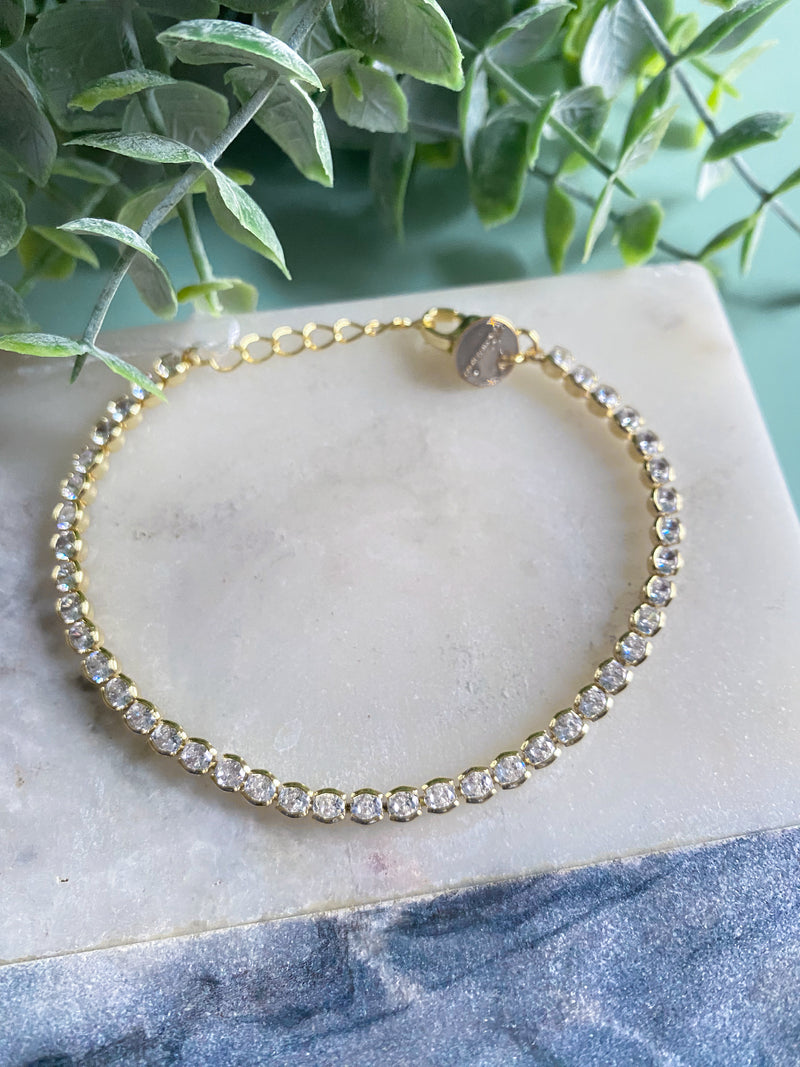 'The Morgan' Round Brilliant Cut Rhinestone Bracelet-This classic round brilliant cut rhinestone style bracelet in a half bezel setting is a perfect blingy addition to your stack! Perfect for everyday and special events!-Cali Moon Boutique, Plainville Connecticut