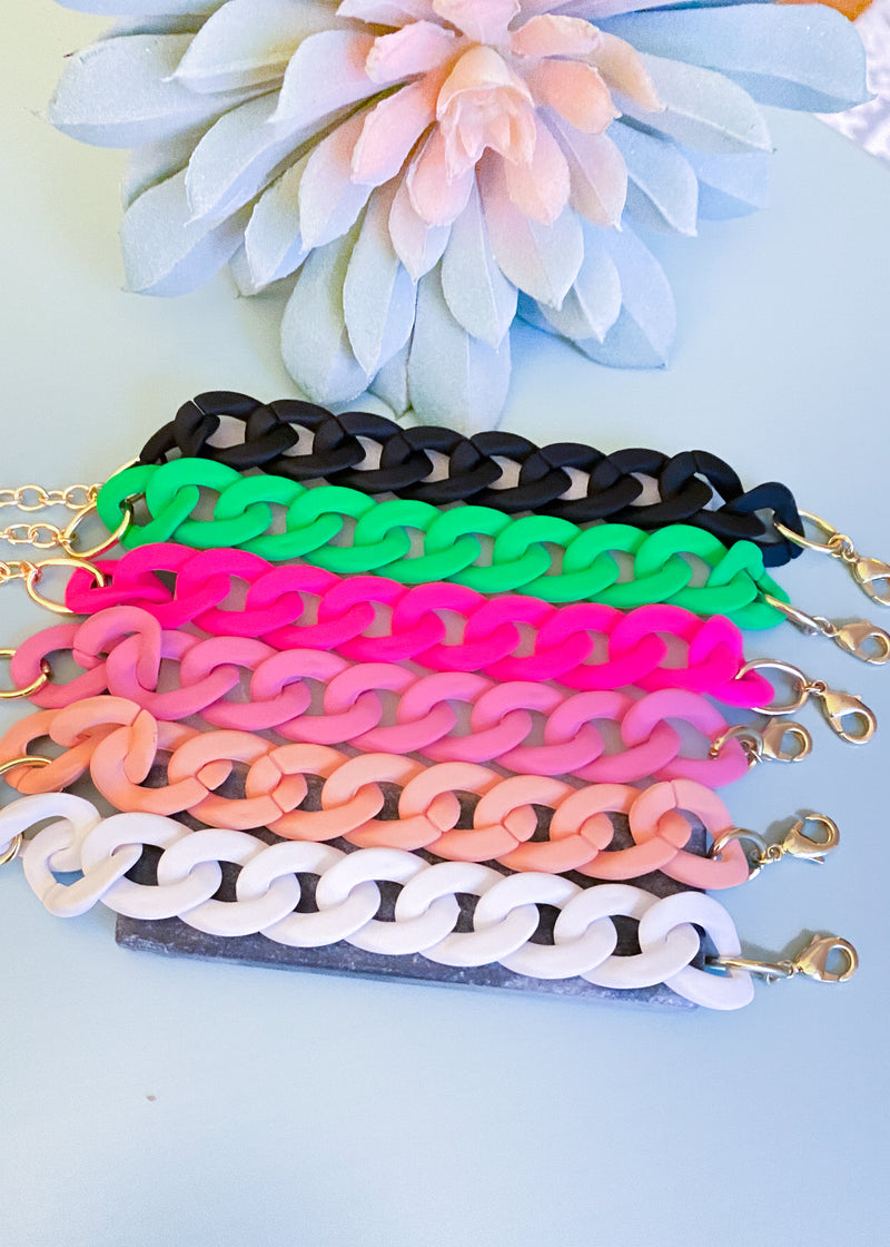 Matte Chainlink Acrylic Bracelets-7 Colors-Acrylic jewelry is all the rage! It's giving 80's vibes. These matte acrylic chainlink bracelets are a perfect addition to an outfit. Mix and match for punches of colors!-Cali Moon Boutique, Plainville Connecticut