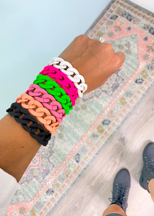 Matte Chainlink Acrylic Bracelets-7 Colors-Acrylic jewelry is all the rage! It's giving 80's vibes. These matte acrylic chainlink bracelets are a perfect addition to an outfit. Mix and match for punches of colors!-Cali Moon Boutique, Plainville Connecticut