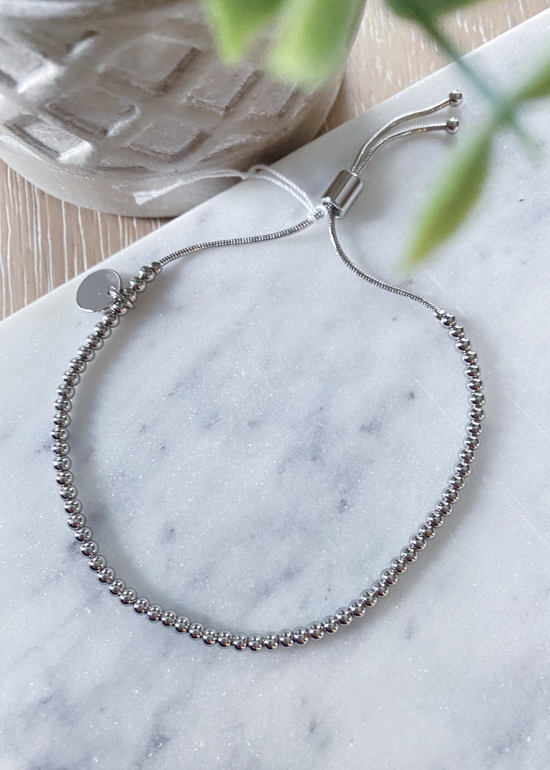 3MM Silver Adjustable Bead Bracelet-3MM Silver Adjustable Bead Bracelet-Cali Moon Boutique, Plainville Connecticut