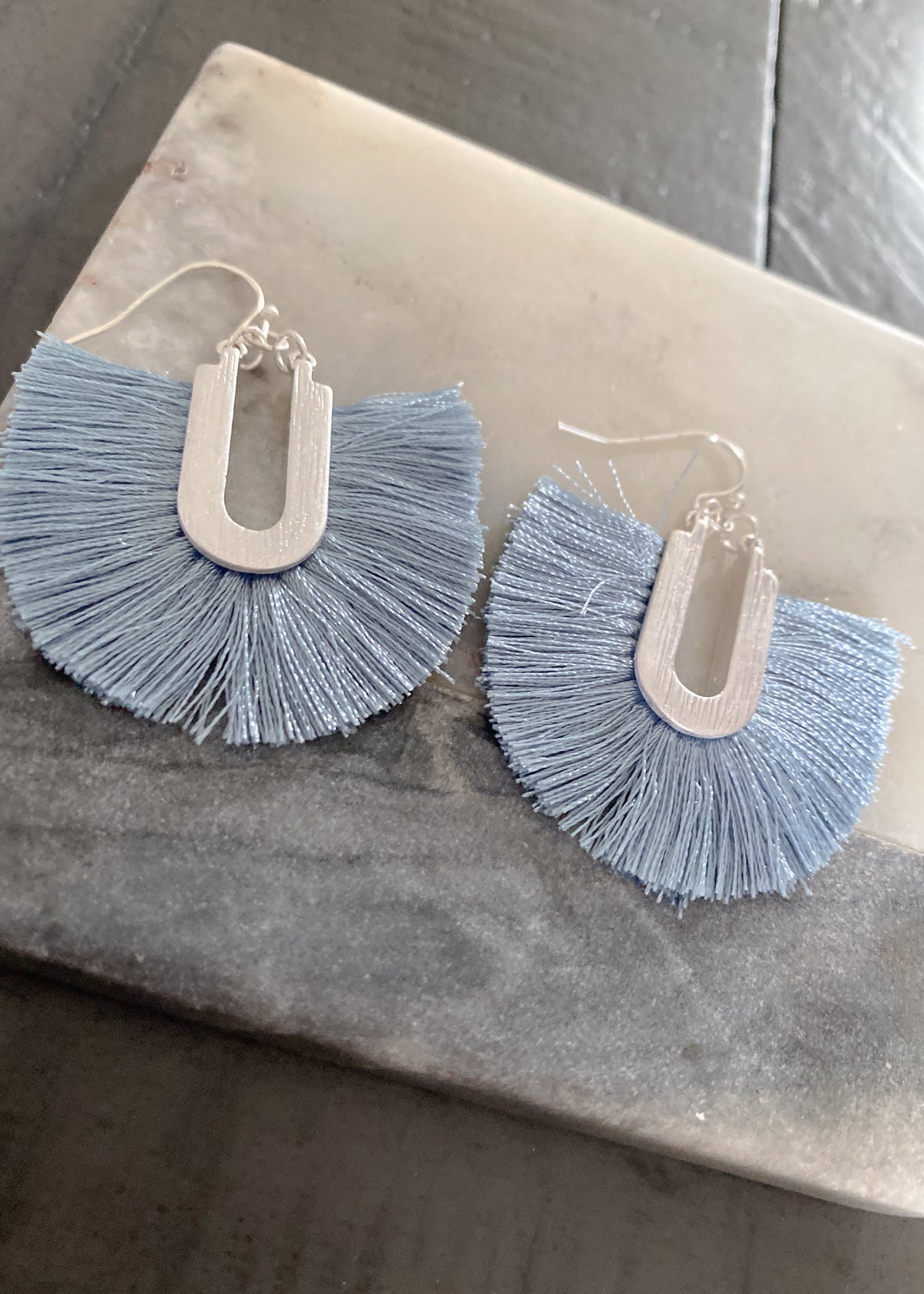 Blue Fan Fringe Earrings-Cali Moon Boutique, Plainville Connecticut