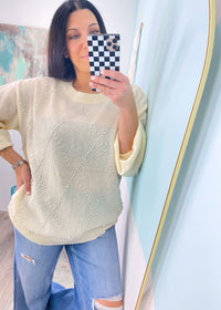 'Center of Attention' Cream Lightweight Sweater with Pearl Details-This neutral color cream sweater is lightweight with the prettiest pearl front details! Great for Fall, Winter and Spring transition. Elevated casual sweater that can be dressed up or worn casual.-Cali Moon Boutique, Plainville Connecticut