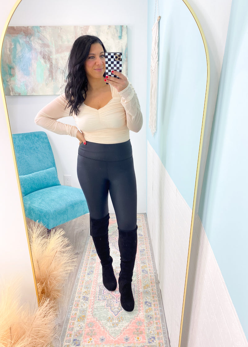 'Sweetness' Cream Sweetheart Neck Mesh Ruched Top-This mesh layered top is perfect for your date nights and girls night out! The neutral cream color pairs with all color bottoms. The sweetheart neck & all over ruching is super flattering!-Cali Moon Boutique, Plainville Connecticut
