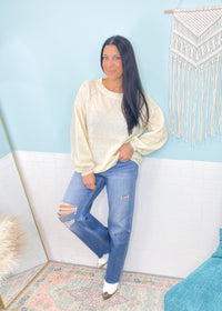 'Center of Attention' Cream Lightweight Sweater with Pearl Details-This neutral color cream sweater is lightweight with the prettiest pearl front details! Great for Fall, Winter and Spring transition. Elevated casual sweater that can be dressed up or worn casual.-Cali Moon Boutique, Plainville Connecticut