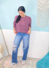 'Staying In' Eggplant Vintage Washed Sweatshirt-The unique cable knit balloon sleeves elevates this black sweater and allows you to dress it up or wear super casual. This amazingly soft sweater will be a new fav.-Cali Moon Boutique, Plainville Connecticut