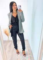 'Boss Behavior' Turquoise & Orange Plaid Oversized Boyfriend Blazer-The oversized and relaxed silhouette of this plaid Blazer gives a chic city girl look without trying! Pair with jeans, boots & a fitted top for an effortless night out look or add a pair of cropped trouser pants, loafers & mock neck for an office chic relaxed vibe.-Cali Moon Boutique, Plainville Connecticut