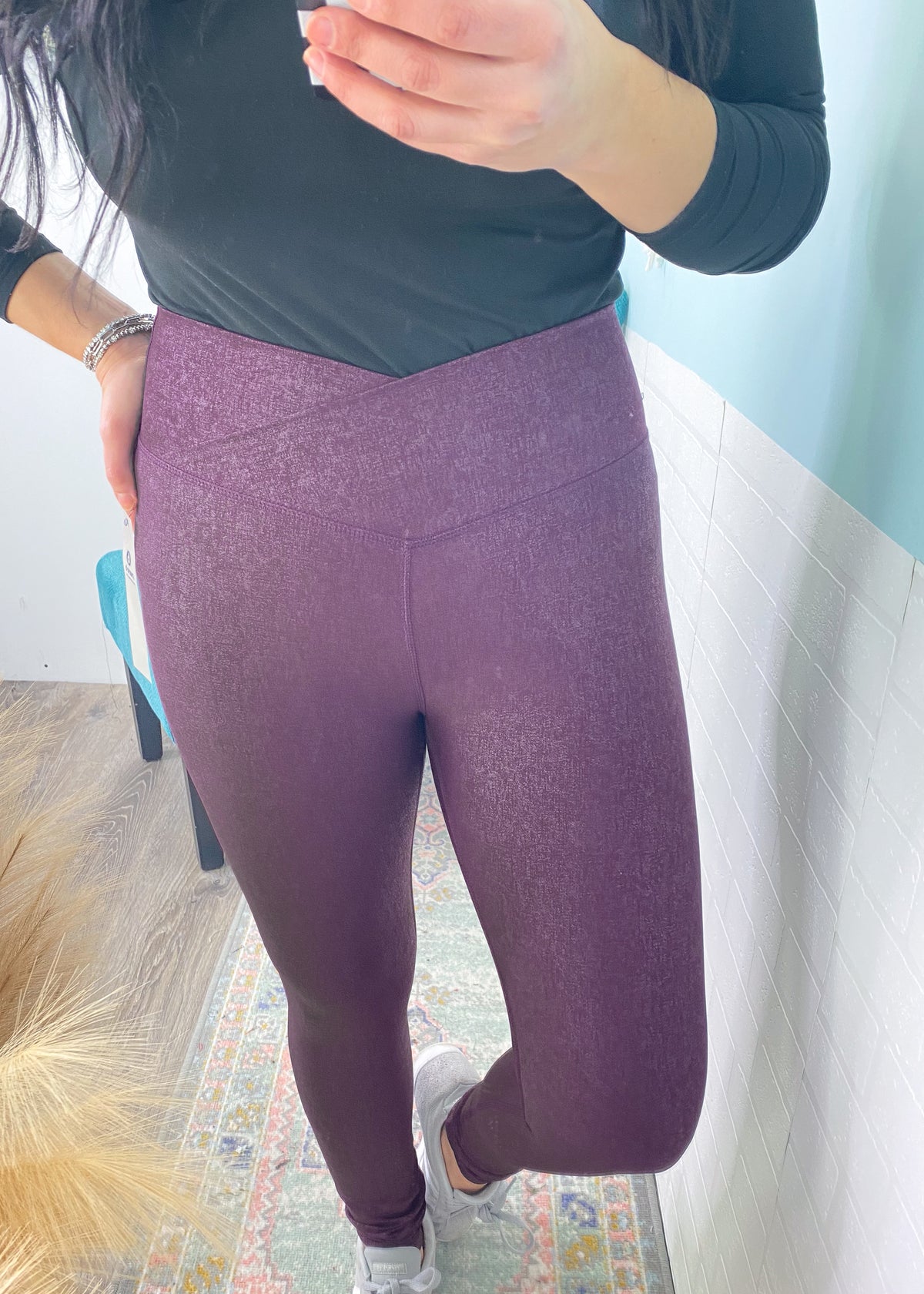 'City Lights' Deep Burgundy Crossover Waist Faux Textured Leggings-Cali Moon Boutique, Plainville Connecticut