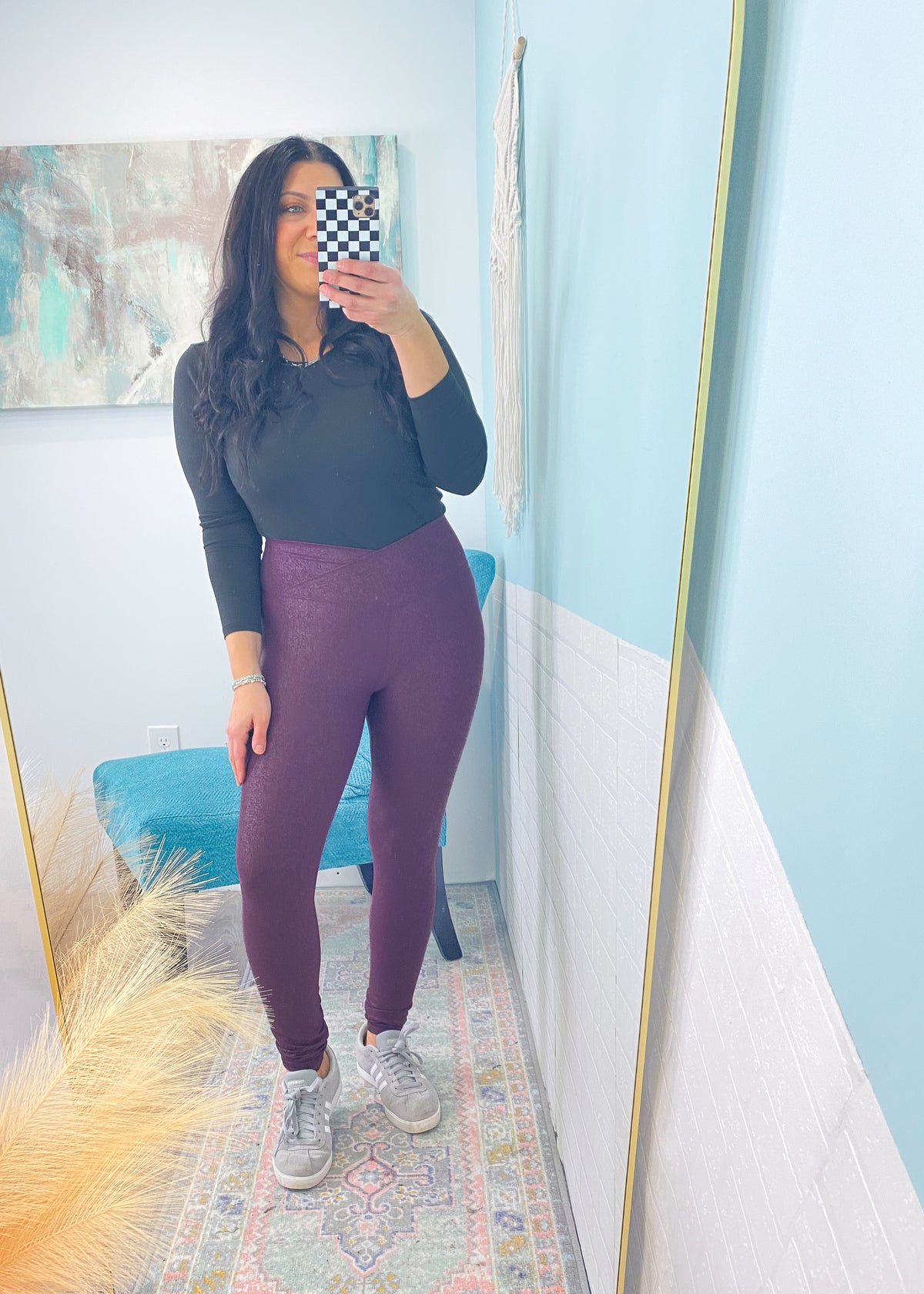 'City Lights' Deep Burgundy Crossover Waist Faux Textured Leggings-Cali Moon Boutique, Plainville Connecticut