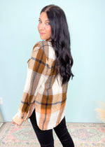 'Neutral Feelings' Multi Color Neutral Plaid Flannel Shirt-This ribbed fitted top is a perfect layering piece for all your Fall outfits and looks just as cute on it's own. It has lots of details making it an elevated basic. The gorgeous rich deep burgundy color is perfect for cooler days ahead and pairs well with all the Fall neutrals! -Cali Moon Boutique, Plainville Connecticut