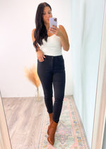 'Shadows' Vervet High Waist Black Ankle Crop Skinny Jeans-These black skinny jeans are the perfect office to night out pair of jeans & have the famous Vervet stretch! With no distressing or whiskering, these can be dressed up or down and worn with almost any color you can think of! A classic that never goes out of style and a must have for your closet! Vervet Jeans-Cali Moon Boutique, Plainville Connecticut