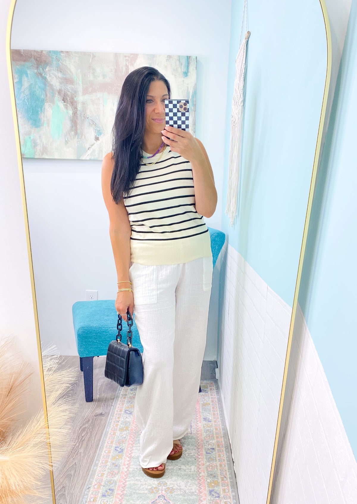 'The Boardwalk' Ivory & Black Stripe Knit Sleeveless Top-This striped knit tank is the definition of effortlessly chic! The soft and luxurious knit fabric is perfect to dress up or wear casual. A great layering top for work &amp; Summer time staple!-Cali Moon Boutique, Plainville Connecticut