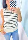 'The Boardwalk' Ivory & Black Stripe Knit Sleeveless Top-This striped knit tank is the definition of effortlessly chic! The soft and luxurious knit fabric is perfect to dress up or wear casual. A great layering top for work &amp; Summer time staple!-Cali Moon Boutique, Plainville Connecticut