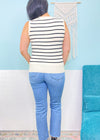 'The Boardwalk' Ivory & Black Stripe Knit Sleeveless Top-This striped knit tank is the definition of effortlessly chic! The soft and luxurious knit fabric is perfect to dress up or wear casual. A great layering top for work &amp; Summer time staple!-Cali Moon Boutique, Plainville Connecticut