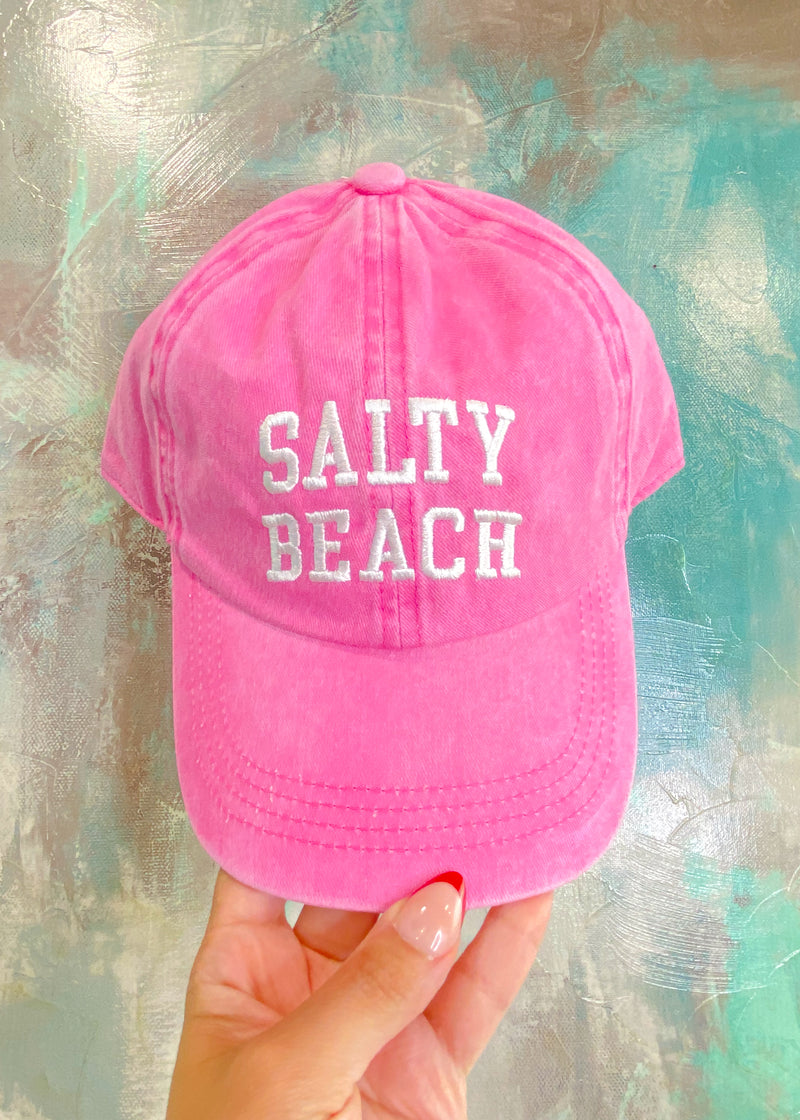 Hot Pink 'Salty Beach' Baseball Hat-Hot Pink 'Salty Beach' Adjustable Baseball Hat-Cali Moon Boutique, Plainville Connecticut