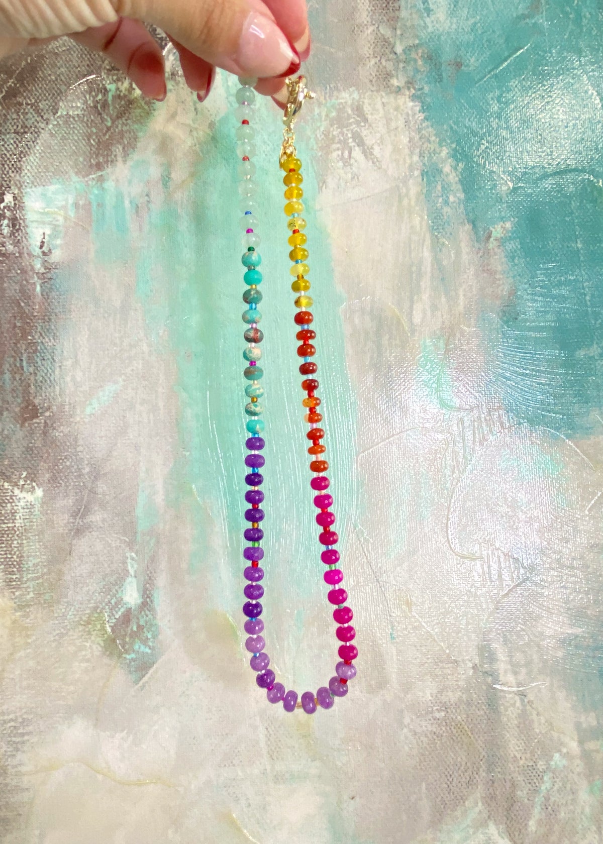 'Nora' Multicolor Natural Stone Necklace-Brighten up your outfit with this multi color natural stone necklace!-Cali Moon Boutique, Plainville Connecticut