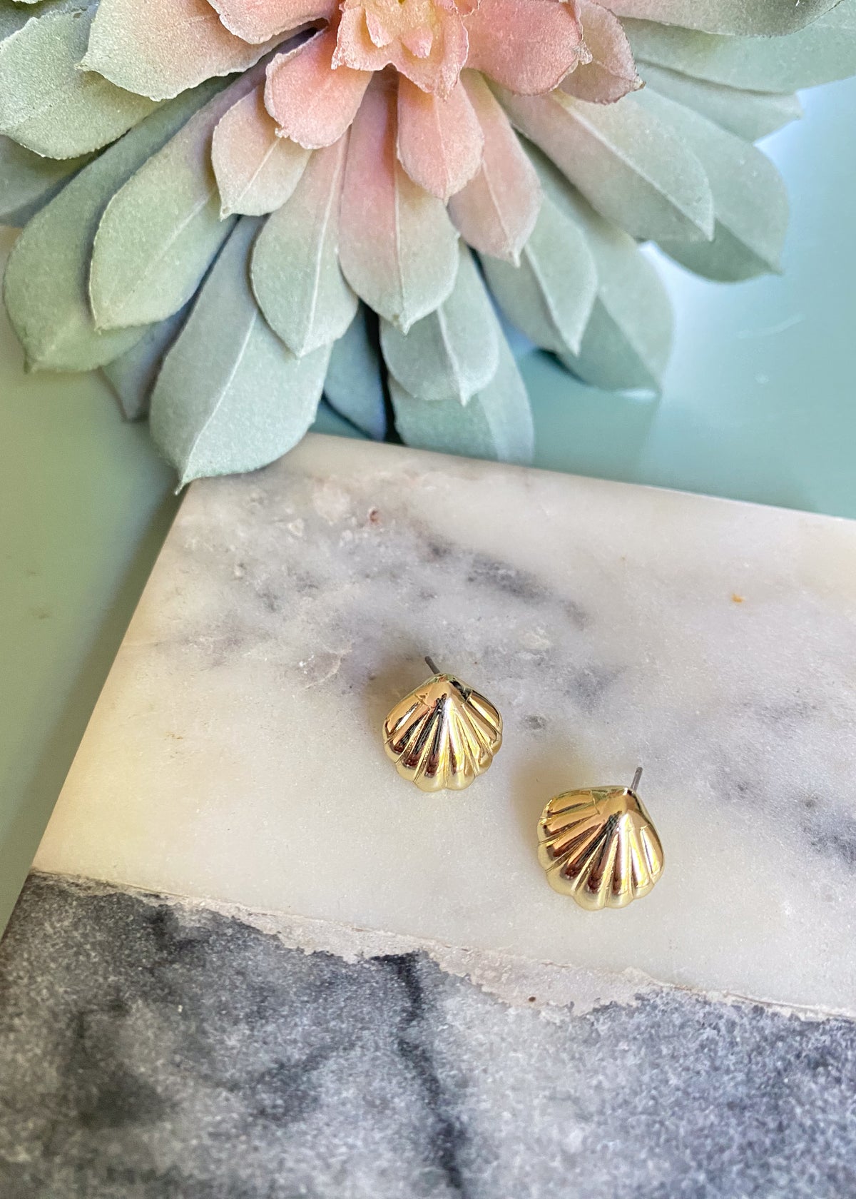 Textured Gold Shell Studs-These shell stud earrings are a Summer time staple!-Cali Moon Boutique, Plainville Connecticut