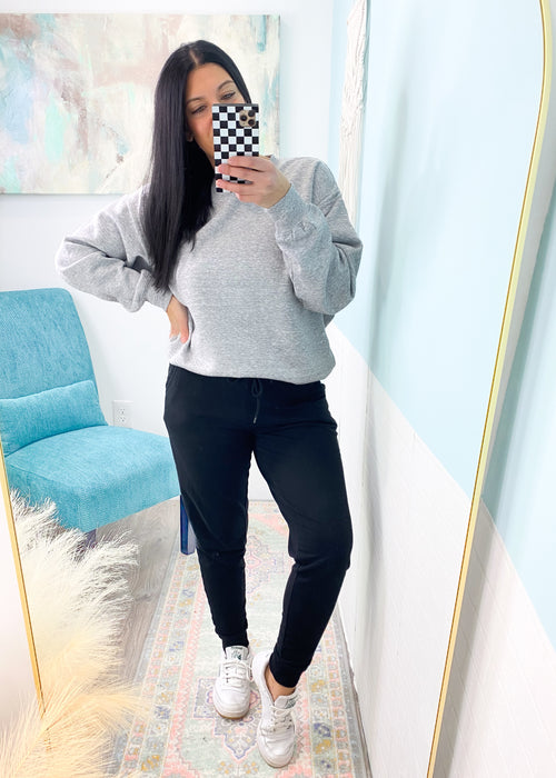 'Fiona' Black French Terry Boyfriend Fit Joggers-The perfect athleisure joggers with a relaxed & slouchy fit for everyday! Pair these with all your favorite tees, sweatshirts, denim jackets. -Cali Moon Boutique, Plainville Connecticut