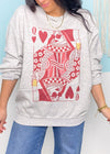 'Queen of Hearts Happy Hour' Ash Gray Sweatshirt-This Queen of Hearts is ready for your fav brunch or happy hour with her sunglasses and glass of champagne! The 2025 fun version of the Queen!&nbsp;-Cali Moon Boutique, Plainville Connecticut