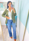 'Day Dreamer' Olive Boyfriend Fit Knit Blazer-Too many blazers is not a thing! This olive knit blazer is not only adorable but comfy as can be! It's perfect for office days and chic nights.&nbsp;-Cali Moon Boutique, Plainville Connecticut