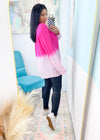 'Think Pink' Dip Dyed Button Up Shirt-Spice up your shirt collection with this pink dip dyed button front. Lightweight fabric that can be worn alone for Spring/Summer &amp; layered in the Fall. Wear alone or unbuttoned as a layering piece!-Cali Moon Boutique, Plainville Connecticut